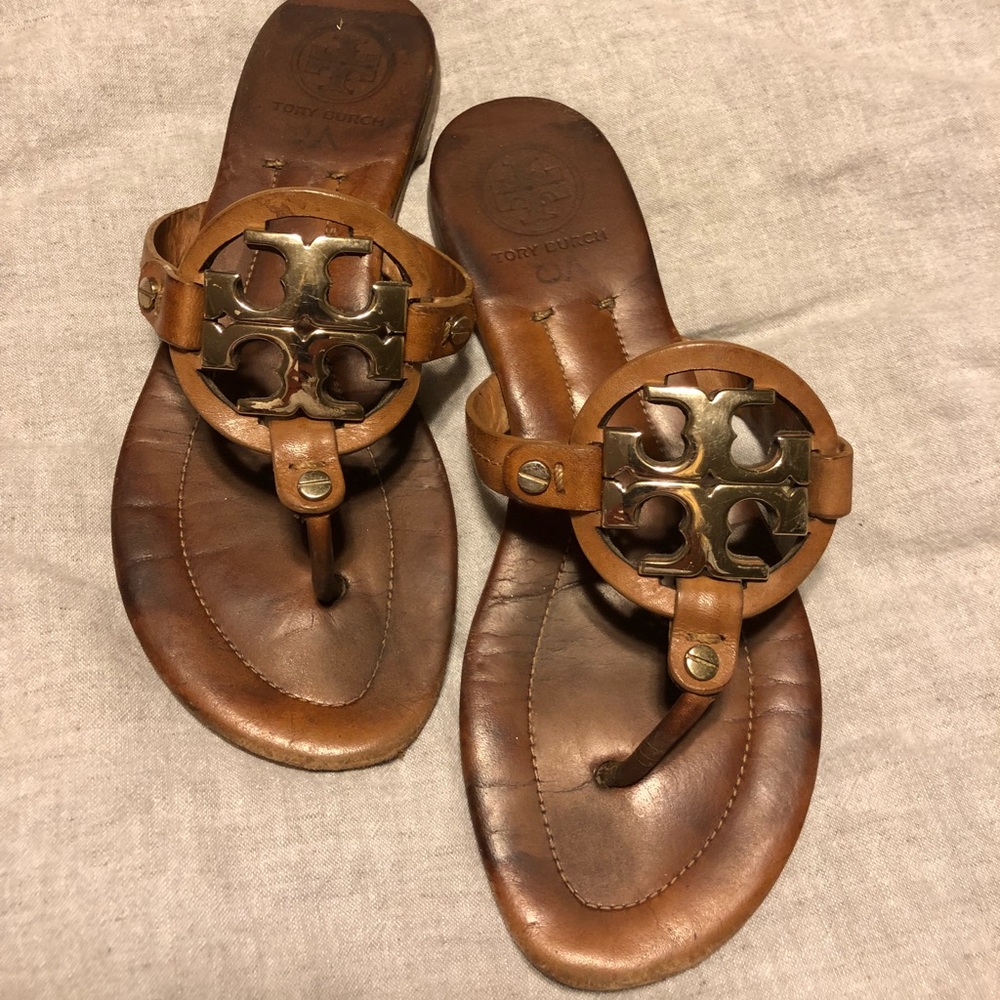 Very loved Tory Burch Metal Miller flip flops